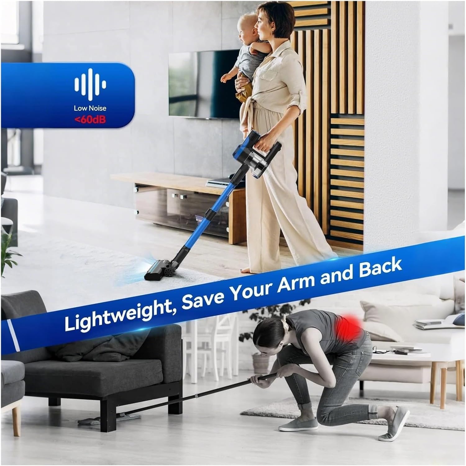 Compatible With Devoac V50 Cordless Vacuum Cleaner, 25KPa Powerful Suction, 6-in-1 Lightweight Stick Vacuum, 50min Runtime For Hard Floor Carpet Pet Hair Home Car Cleaning