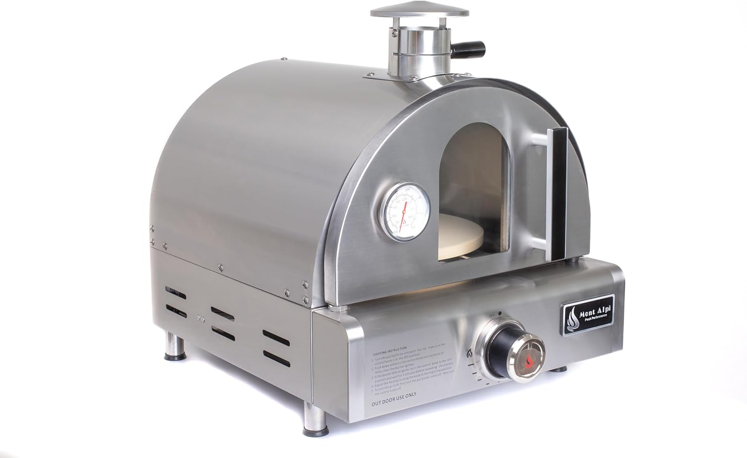 Mont Alpi MAPZ-SS 12000 BTU Multi-Fuel Countertop Table Top Stainless Steel Portable Outdoor Cooking Kitchen Backyard Propane Gas Pizza Making Baking Oven Roasting Grill - Pizza Stone Included