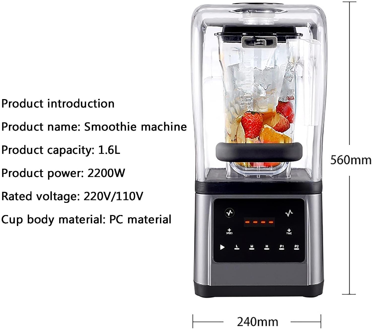 Smoothie Blender, Food Grade Ice Crusher Slush Machine with 1.6L Hopper, Cover Silent Broken Wall Cooking Machine, for Commercial Home