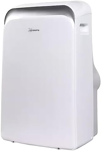 Seasons SM13R1 Portable 13500 Air Conditioner with Heater, White; Cool Rooms Measuring 550 to 700 sq.ft; Bucket-less Evaporation System; Soft Touch Electronic Control Panel; Auto Restart