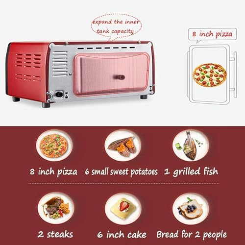 AMNOOL Household Intelligent 12L Electric Oven，Multifunctional Large-Capacity Chicken Oven Microwave Oven with Bakeware Pizza Baking Mini Oven Red Useful-1*