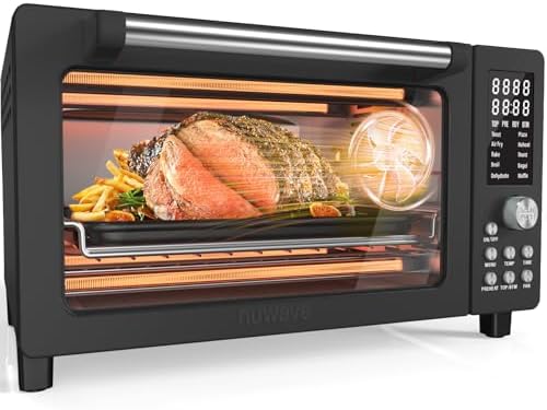 Nuwave Bravo Pro Smart Air Fryer Toaster Oven Combo, Airfryer Convection Oven Countertop, 10-in-1 Functions with Quicker & Even Crisp Technology, 1800W, 50-450°F, PFAS-Free, 21QT, Black