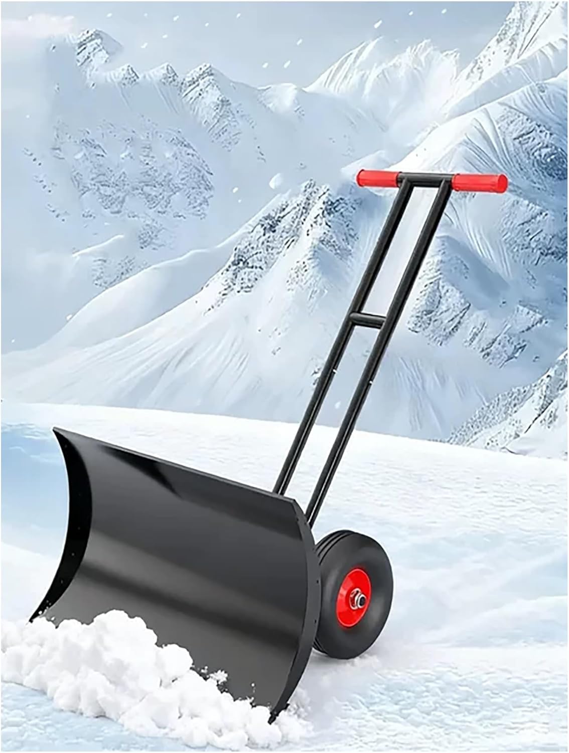 Snow Pusher Shovel for Driveway with Wheels, 29