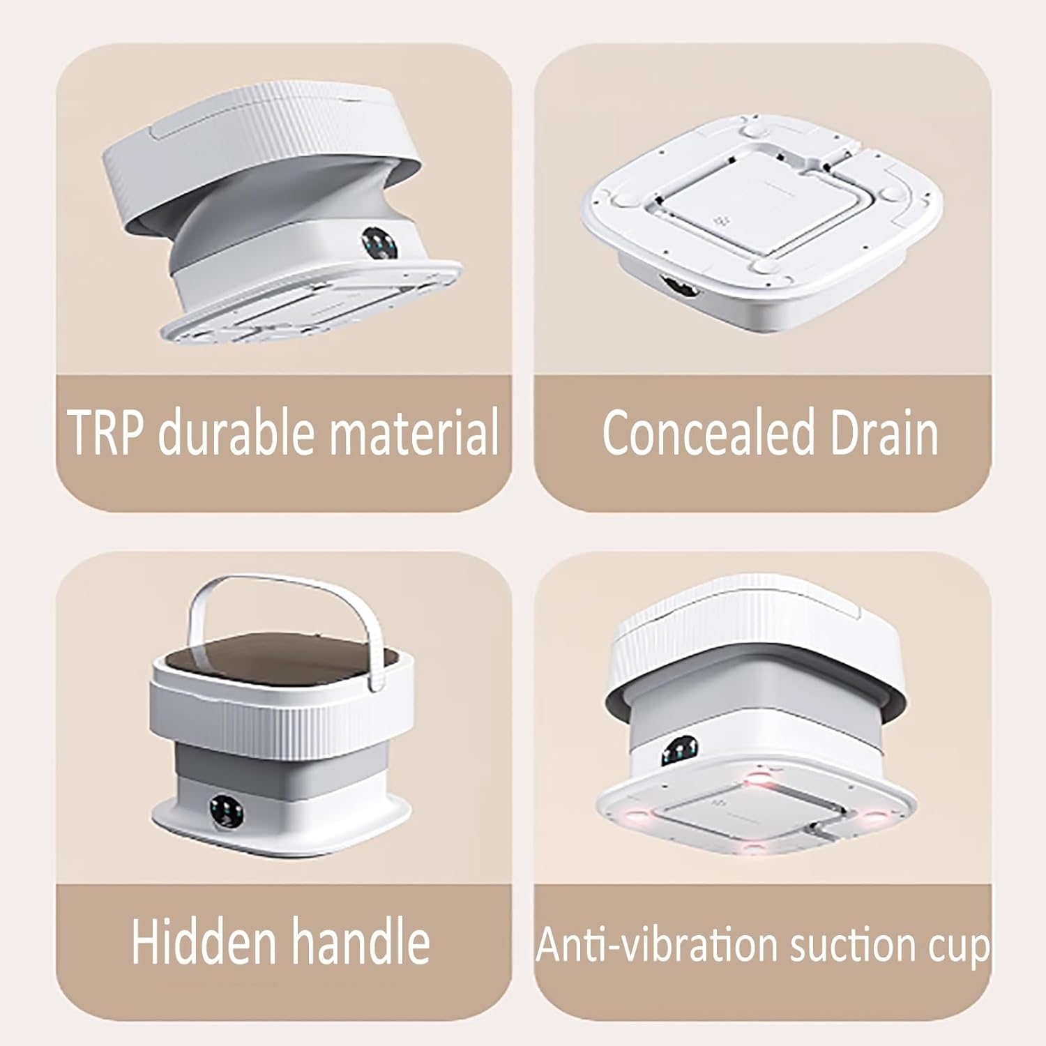 Portable Washing Machine Foldable, Mini Washer 12l High Capacity, with Soft Spin Dry, for Underwear, Baby Clothes, or Small Items (Color : Beige)