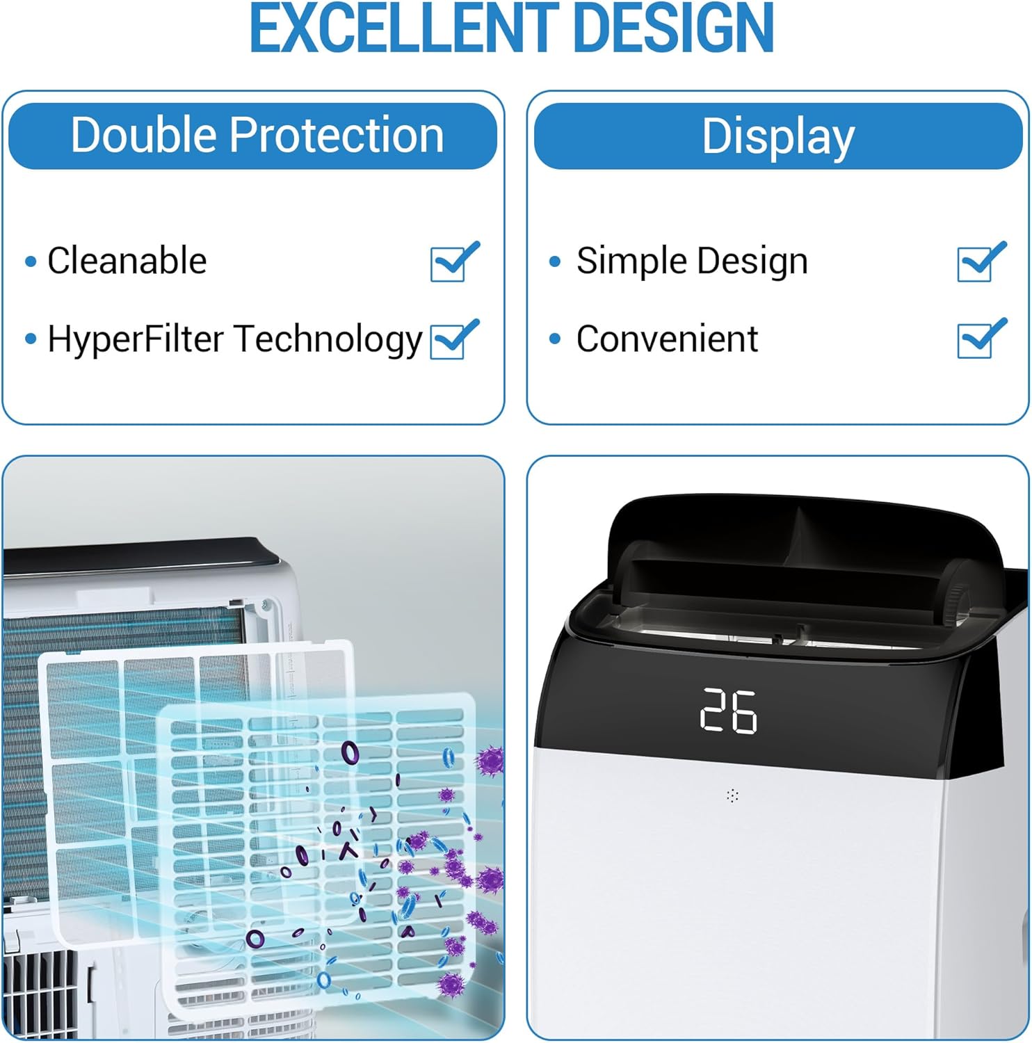 12000 BTU Portable Air Conditioner with Dehumidifier & Fan, 3-In-1 AC Units Cools Up to 550 Sq. Ft., Standing Ac Unit with Remote Control for Rom, Auto Swing, Sleep Mode, Black Top Cover