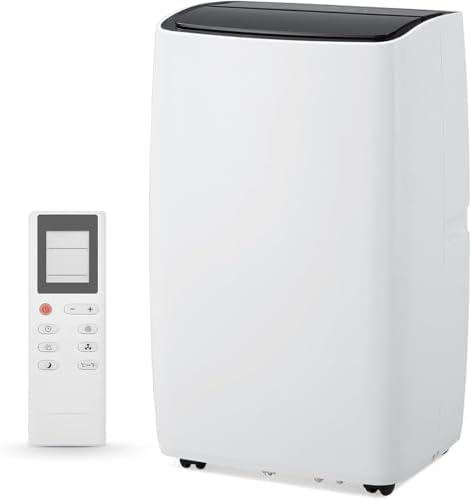 12000 BTU Ultra Silent Portable Air Conditioner, 3-in-1 Remote Control AC with 24-Hour Timer, Cools up to 550 sq. ft. Low Noise/Energy Efficient for Bedrooms, Offices, Black Top+White