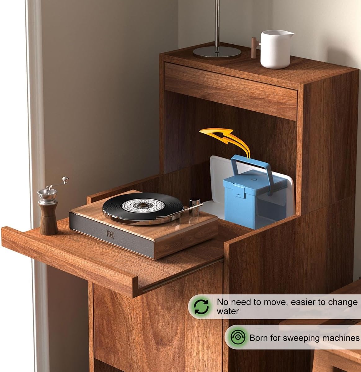 Robot Vacuum Stand Cabinet,Storage Cabinet with Doors and Drawers for Robot Vacuum Cleaner,Wood Bathroom Cabinet,Side Table for Living Room, Home Office(Dark Brown,H100cm/39.3in)