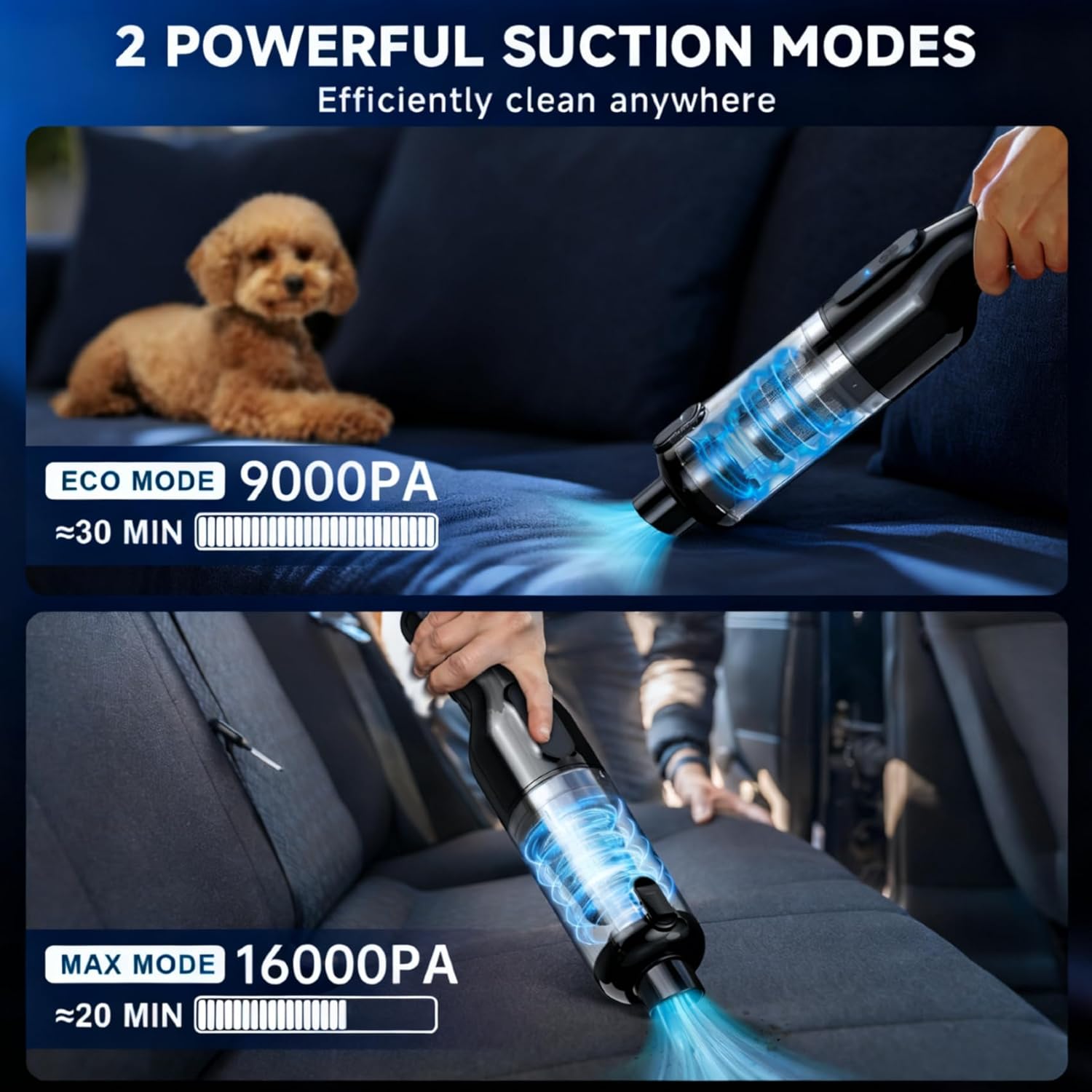 Handheld Vacuum Cordless, Home and Car Vacuum Cleaner with Long Battery Life,16000Pa Powerful Suction, Lightweight at 1.3 lbs, Multi-Nozzles and Washable Filter