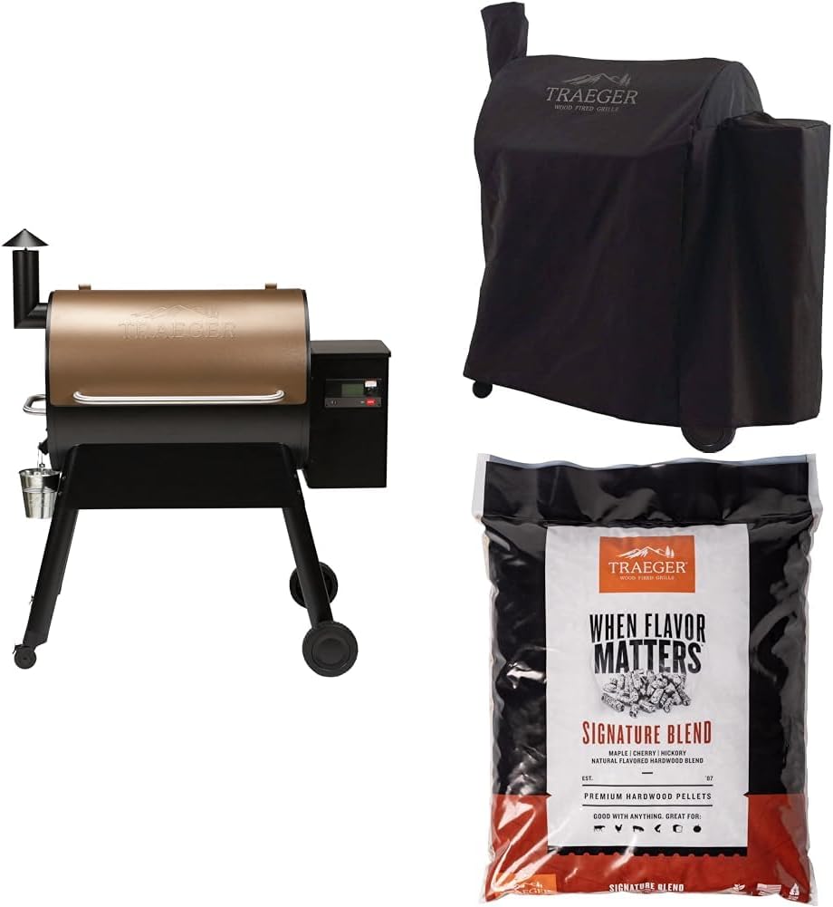 Pro 780 Wood Pellet Grill and Smoker, Bronze with Full-Length Cover and Signature Blend Pellets 18 lb Bag