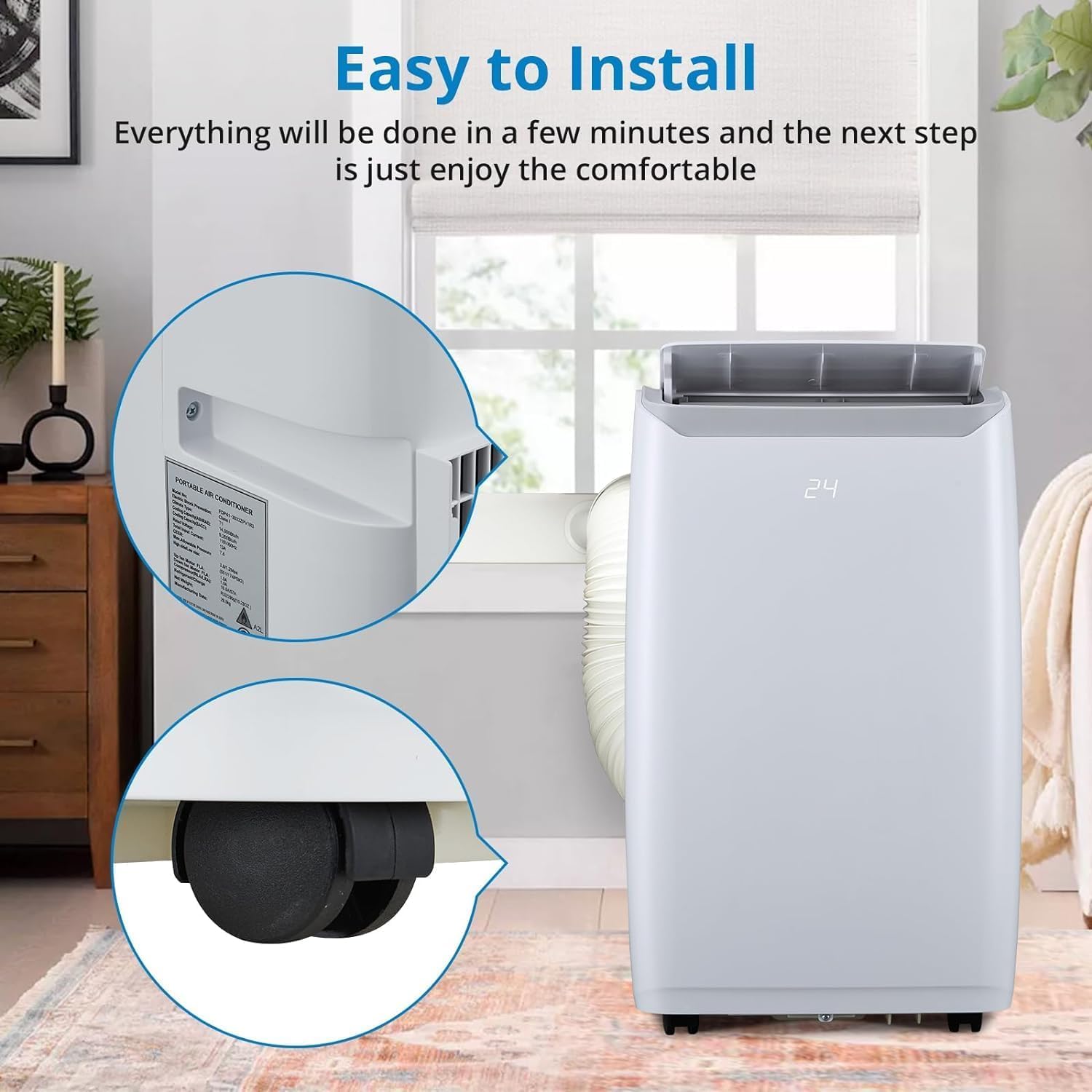12,000BTU Portable Air Conditioners Cools Up to 550 Sq.Ft, Portable Ac Built-In Cool, Dehumidifier, Fan, Sleep Modes With Digital Display, Room Air Conditioner With Remote Control/Installation Kits