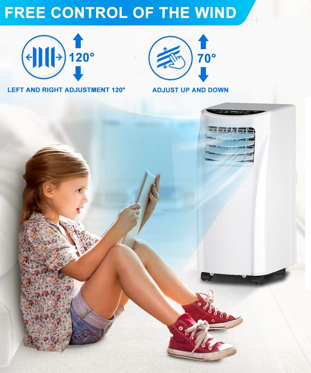 8000BTU Portable Air Conditioner, 3-IN-1 Easy cool Floor AC Unit with Dehumidifier, Remote Control, Complete Window Mount & Exhaust Kit, Air Conditioner for Office, Dorms, Living Room