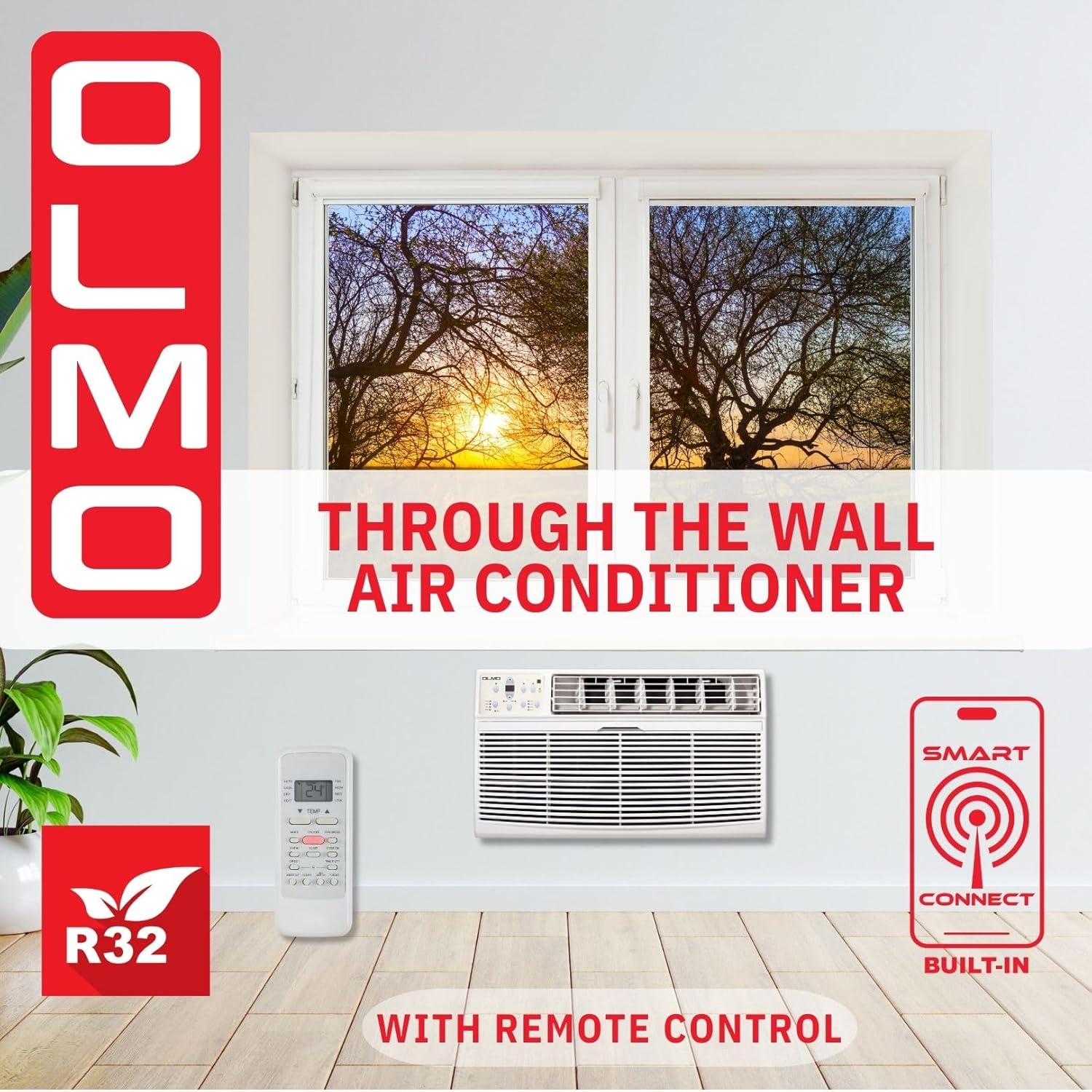 OLMO TTW 12,000 btu 230V Through-the-Wall Air Conditioner with Remote Control and built in Smart Kit, Cooling Only (R32 Refrigerant)
