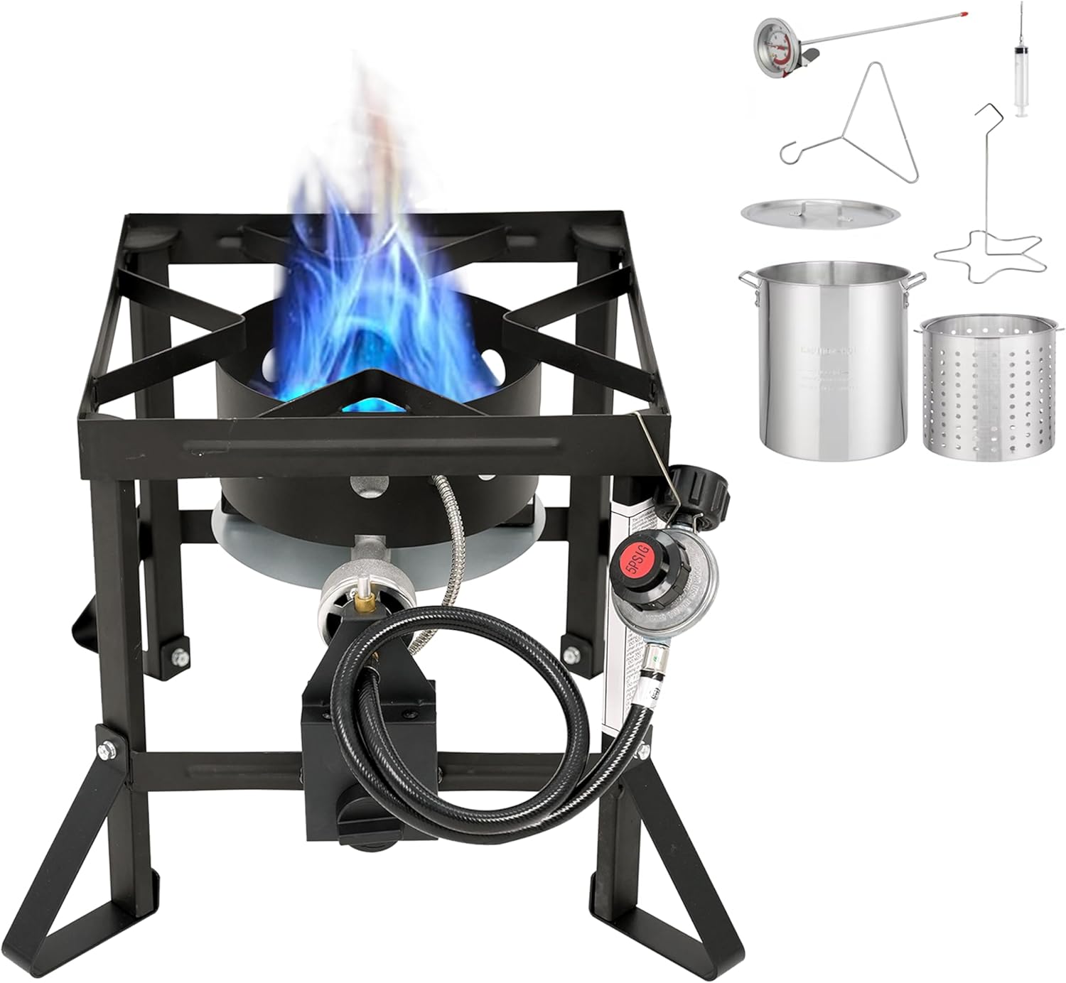 Red Mountain Valley Propane Gas Single Burner, Outdoor Camp Stove with 36Qt Pot and Timer, Seafood Boil, Outdoor Propane Stove for Home Brewing, Turkey Fry, Camping