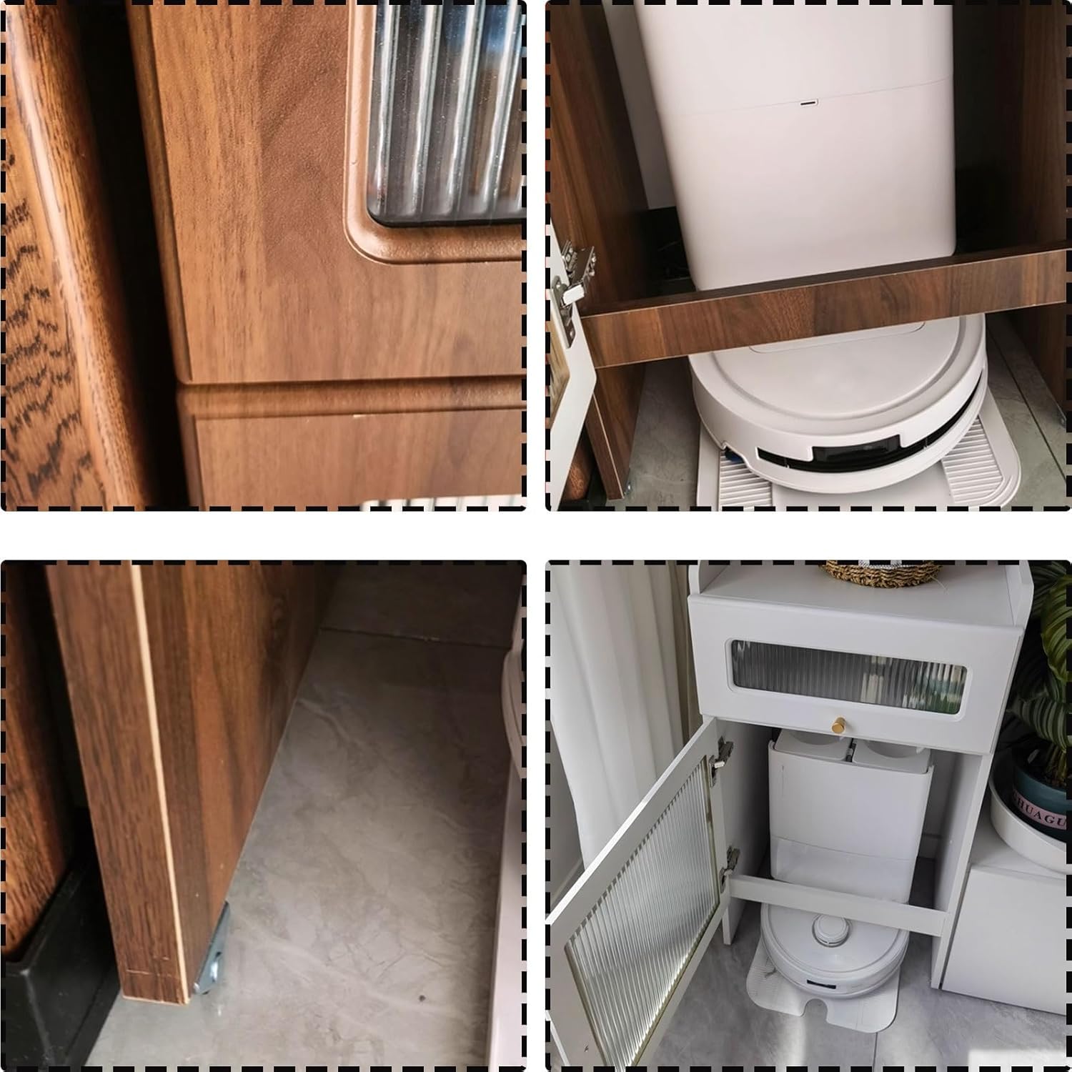 Storage Cabinet Movable Robot Vacuum Cabinet Solid Wood Particle Board and Glass Material with Wheels Hotel Apartment Sweeping Robot Organizer Shelf 3 Colors(Natural)