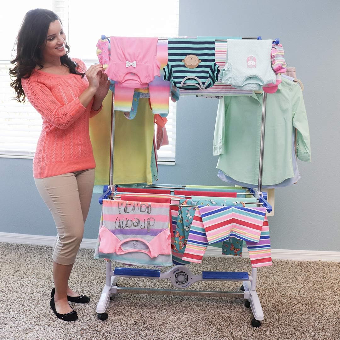 Nubreeze Revolutionary Clothes Drying Rack + Innovative Smart Breeze Fan Technology + Natural Forced Air for Quicker Drying + Foldable for Easy Storage + Holds up to 45 lbs + Energy Efficient