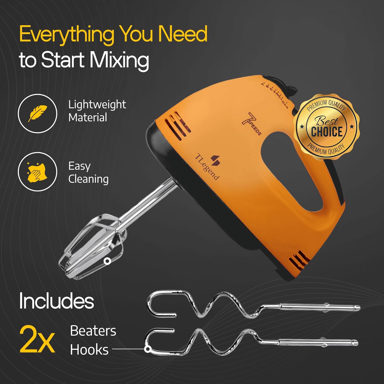 Hand Mixer Electric Handheld – 7 Speed Ultra Power Electric Mixer Handheld (Orange)