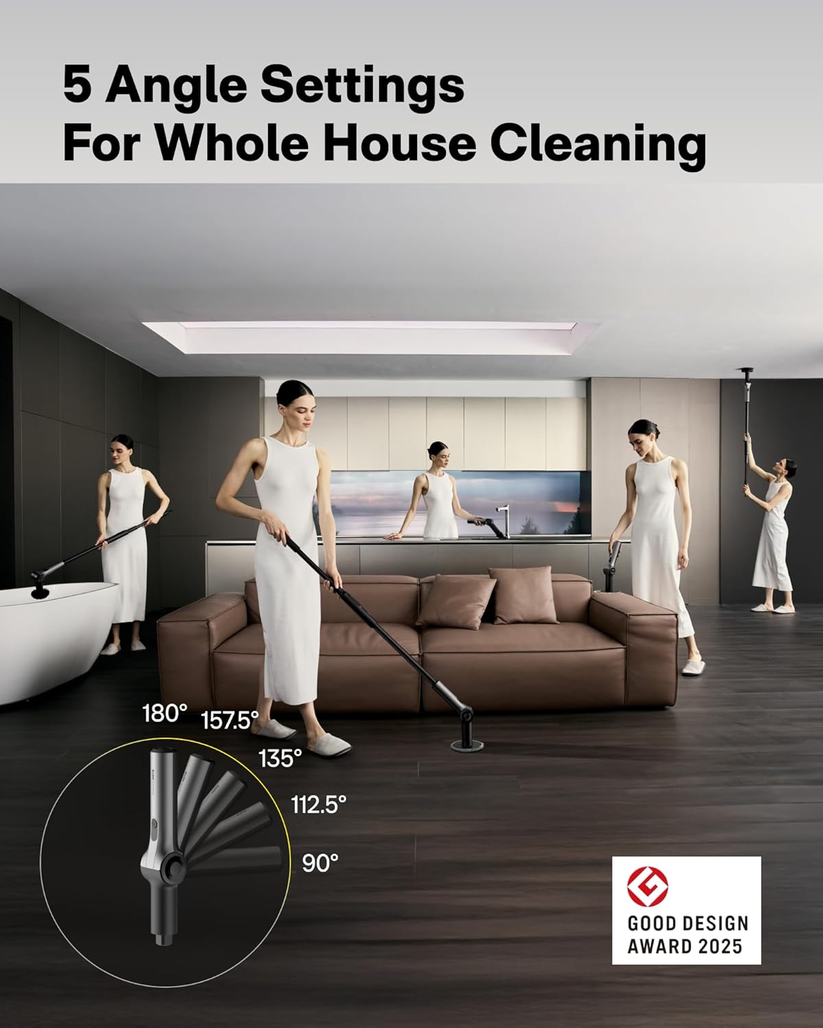 HOTO Flexi™ Cordless Electric Spin Scrubber, Adjustable Angle, Extendable Handle, Smart Display, IPX7 Waterproof, Powerful Cleaning Scrubber with 8 Replaceable Brush Heads, for Bathroom, Tile, Bathtub