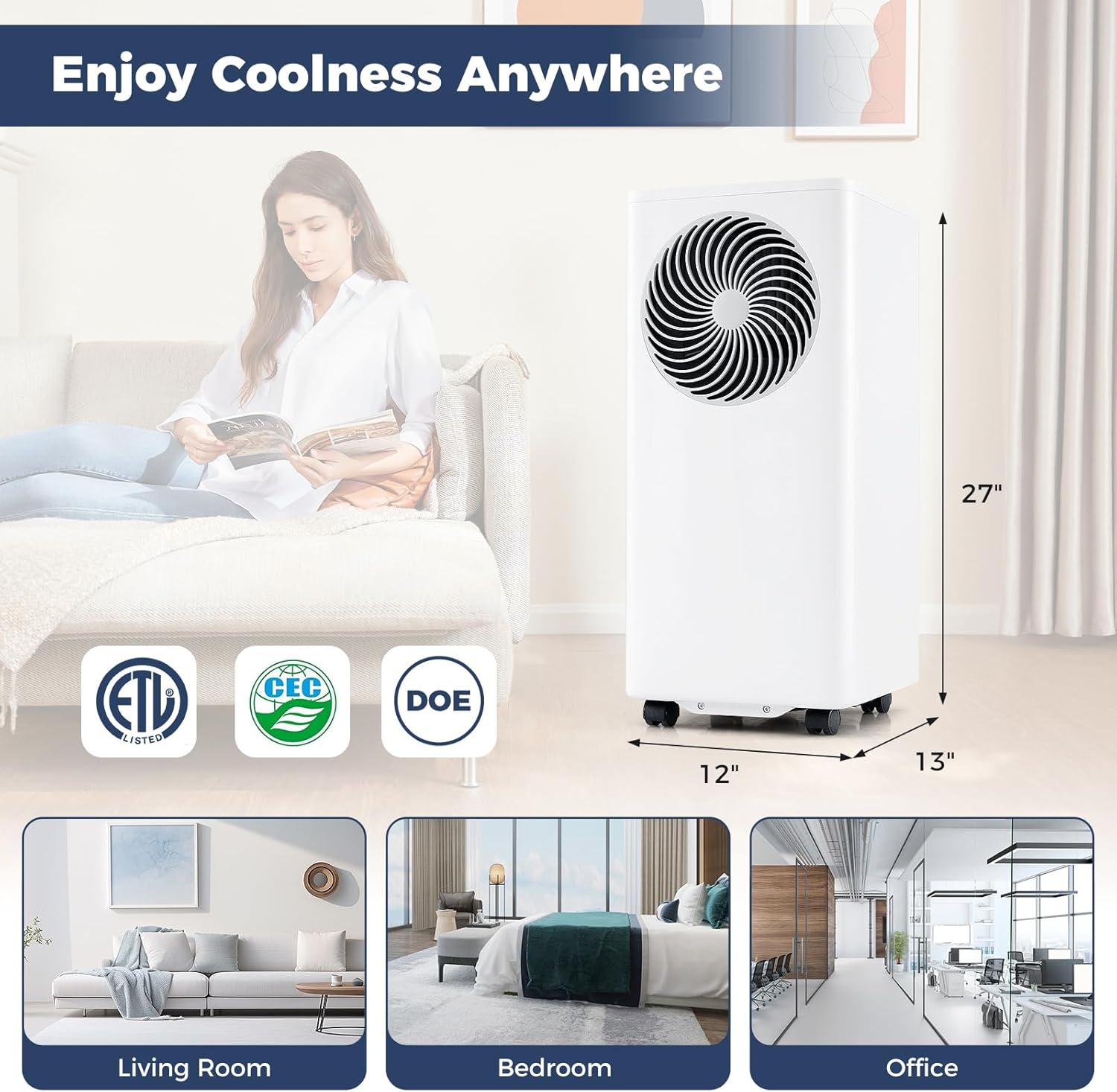 DORTALA Portable Air Conditioner 10000 BTU, 3-in-1 AC Unit with Remote Control, Dehumidifier, 24H Timer, Window Kit, Standing AC for 450 Sq.FT Apartment, Bedroom, White