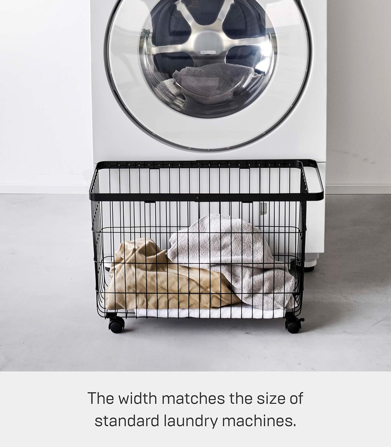 Yamazaki Home Tower Small Rolling Laundry Basket Metal Hamper Cart With Wheels And Handle, 14.8