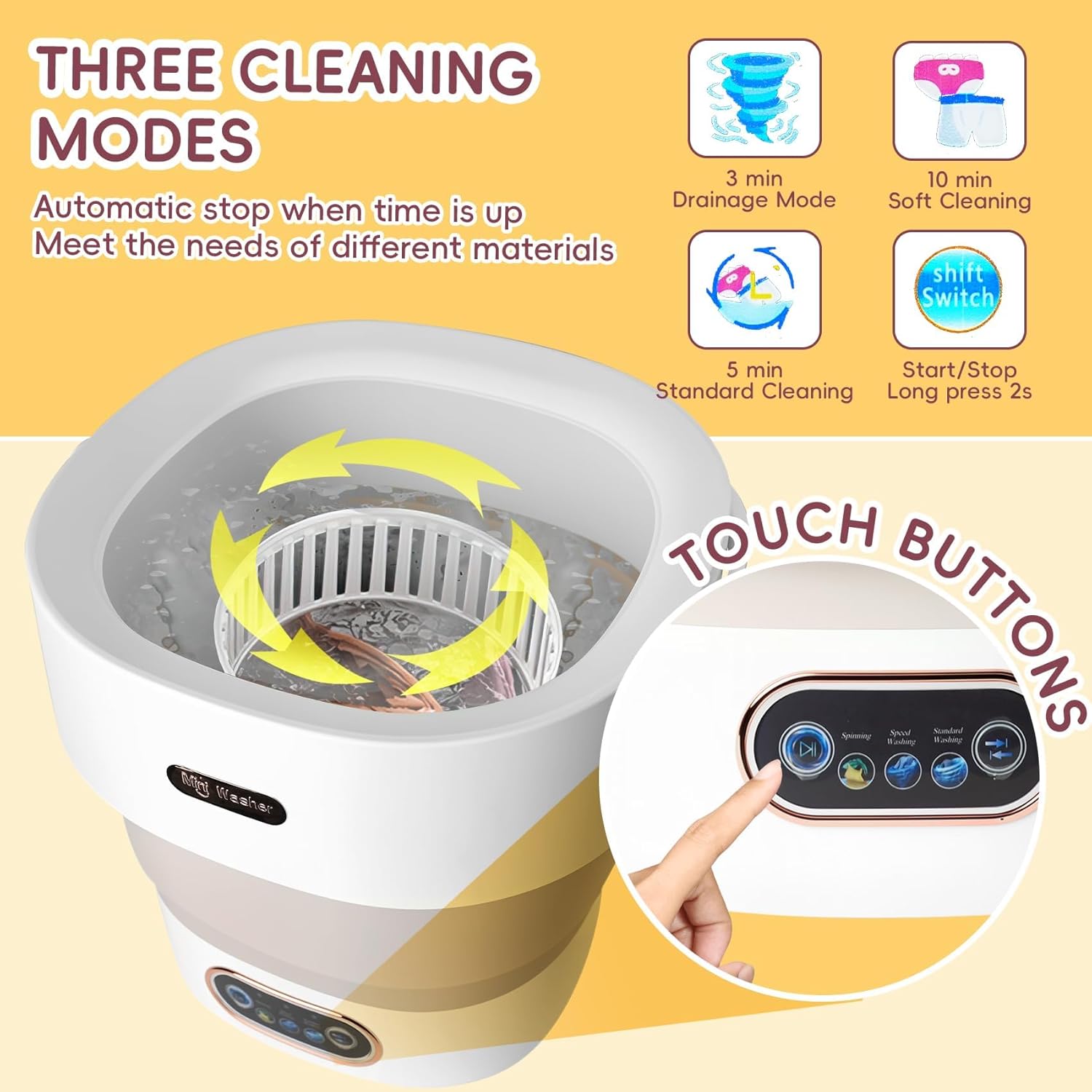 Portable Washing Machine 15L, Mini Washer with 4 Modes and Spin Basket, Large Capacity Laundry Washer Deep Cleaning for Underwear,Baby Clothes, Foldable Washing Machine for Apartments,Camping,Travel