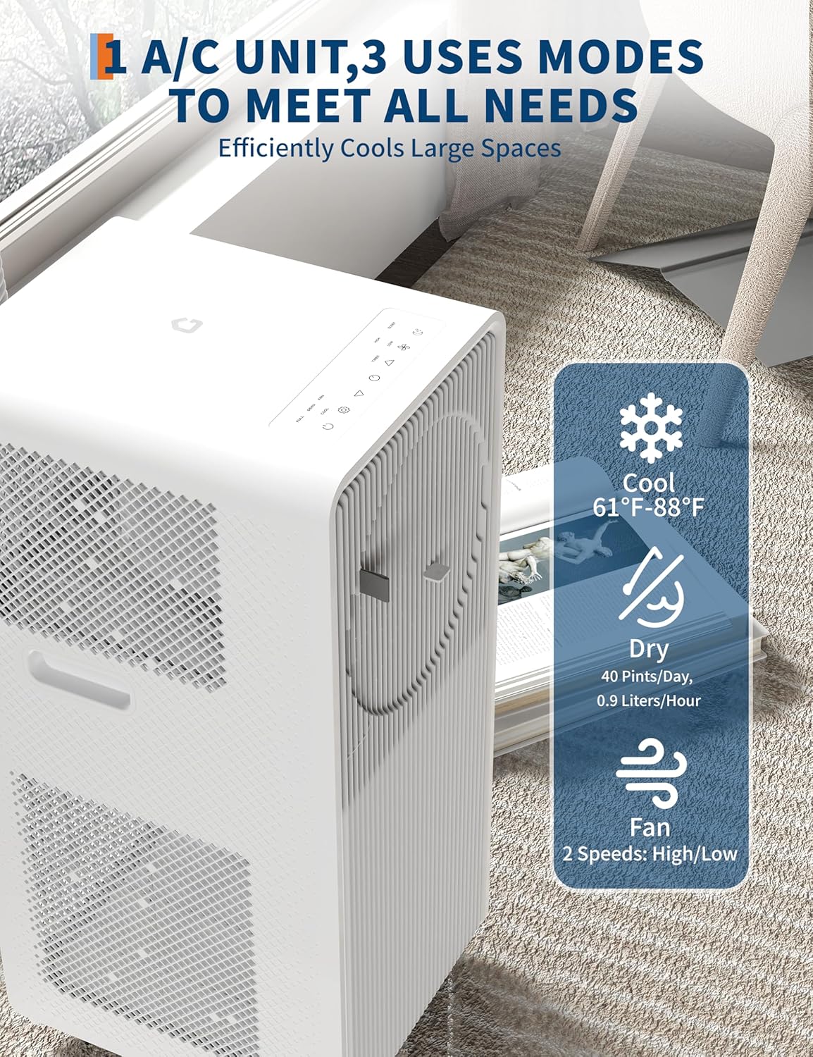 Garvee 8,000 BTU Portable Air Conditioners, 3 in-1 AC Unit for Bedroom250-350 Sq.Ft, Energy Efficient Quiet Air Conditioner with Cool, Fan, Dehumidifier, Sleep Mode, 24H Timer, White