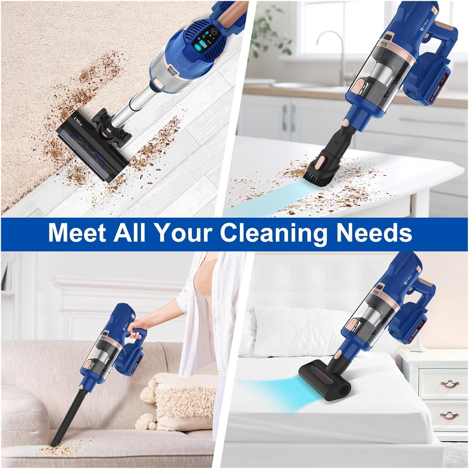 Compatible With UMLO V11 Cordless Vacuum Cleaner, 30kPa 300W Powerful Suction, 60 Mins Runtime 4000mAh Battery, 6-in-1 Lightweight Stick Vacuum For Carpet Hard Floor Pet Hair