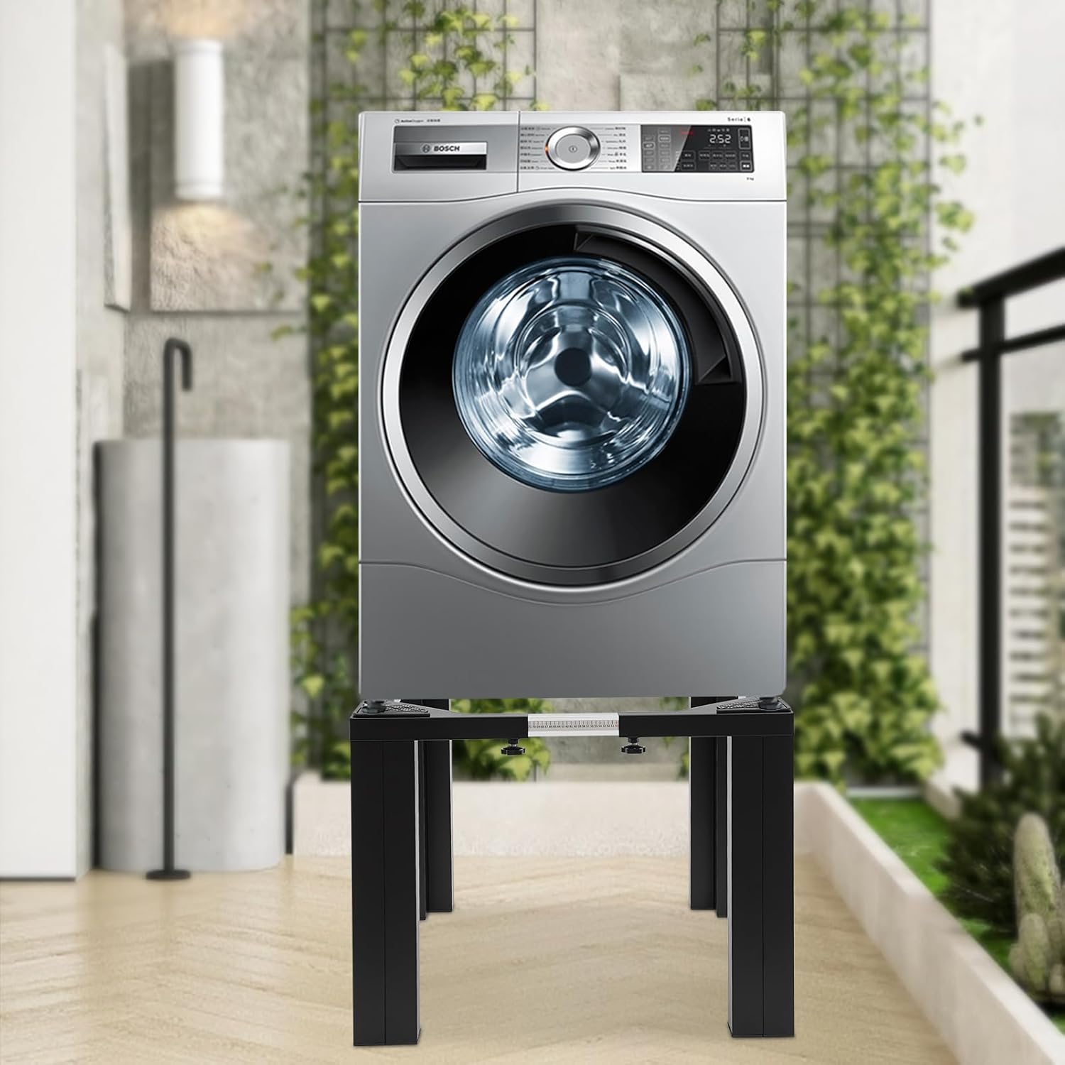 Stainless Steel Washing Machine Stand, Floor Standing Washing Dryer Stand, Adjustable Washer Dryer Refrigerator Base, Used for Bathrooms, Laundry Rooms, Balconies, Apartments, ect (Black)