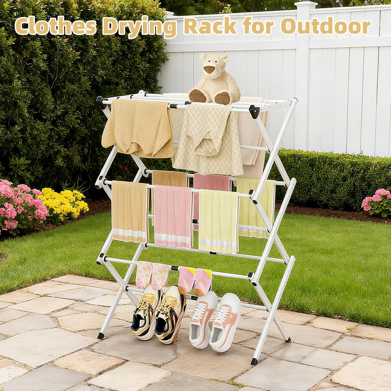 BAKON Foldable Clothes Drying Rack,Space-Saving Expandable & Portable Drying Rack for Clothes,Sturdy Metal Clothes Dryer Rack for Indoor & Outdoor,Laundry Room,Dorm Room,Apartments