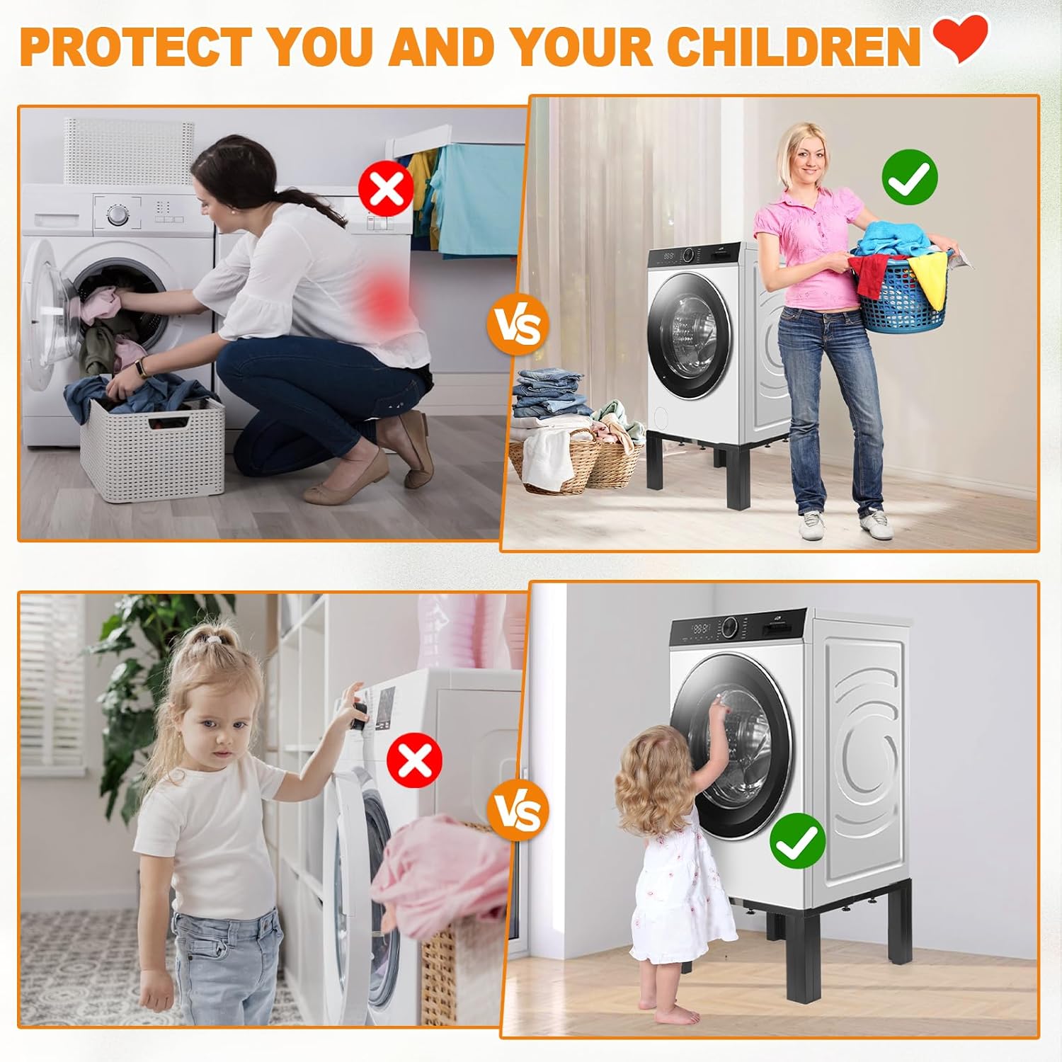 12 Inch Height All Steel Laundry Pedestal, 1000lbs Capacity，Sturdy Washer Dryer Pedestal with Anti Slip Mat, Adjustable Size for All Washer and Dryer, Refrigerator