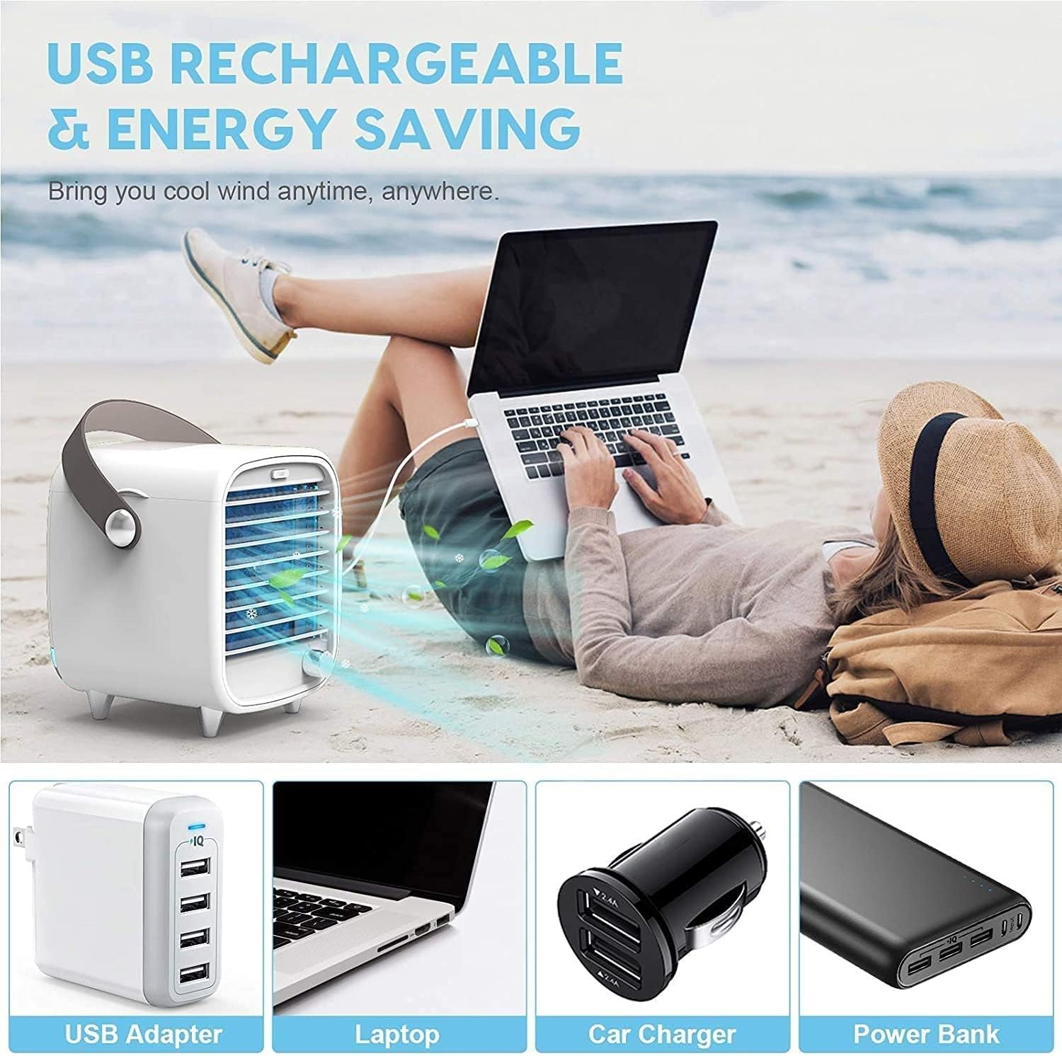 Portable Air Cooler Mini Desk Air Conditioner USB 200ML Waterbox for Small Room Office Bedroom