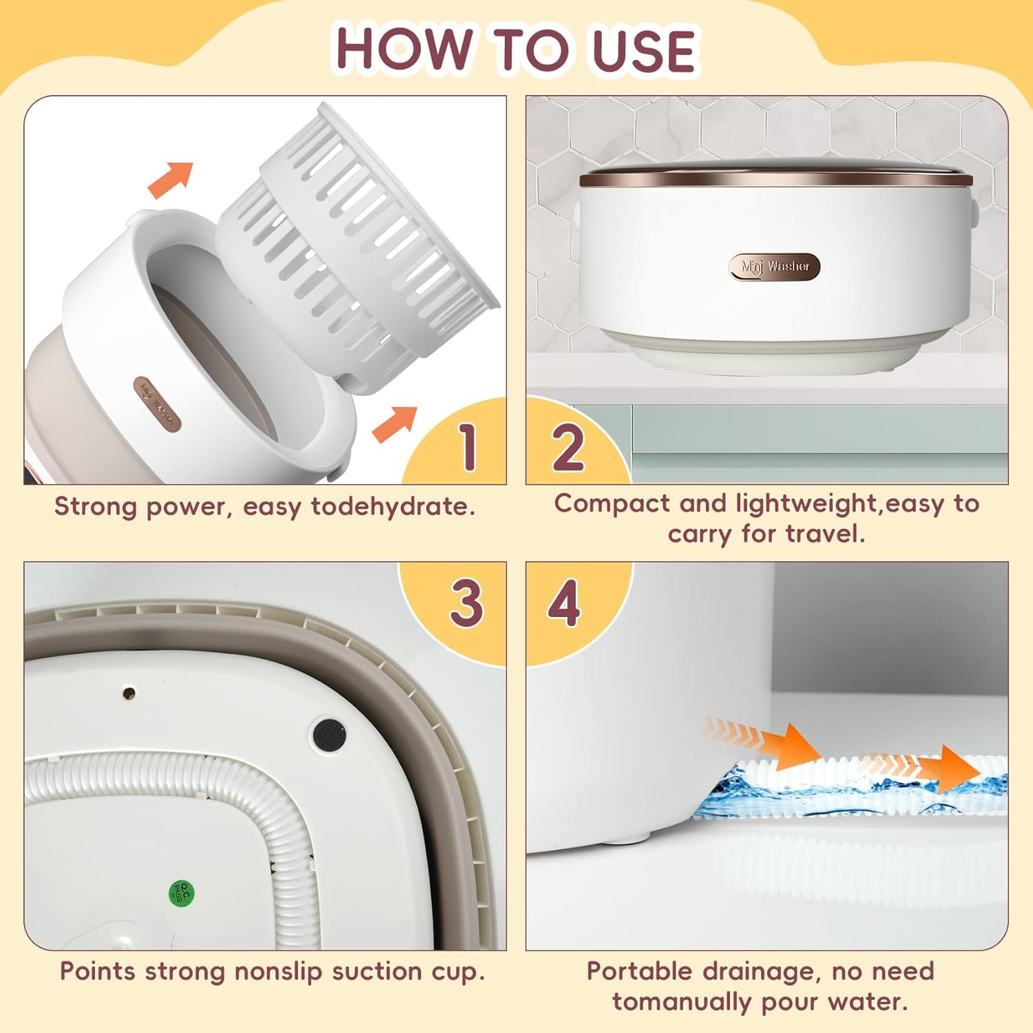 Portable Washing Machine 15L, Mini Washer with 4 Modes and Spin Basket, Large Capacity Laundry Washer Deep Cleaning for Underwear,Baby Clothes, Foldable Washing Machine for Apartments,Camping,Travel