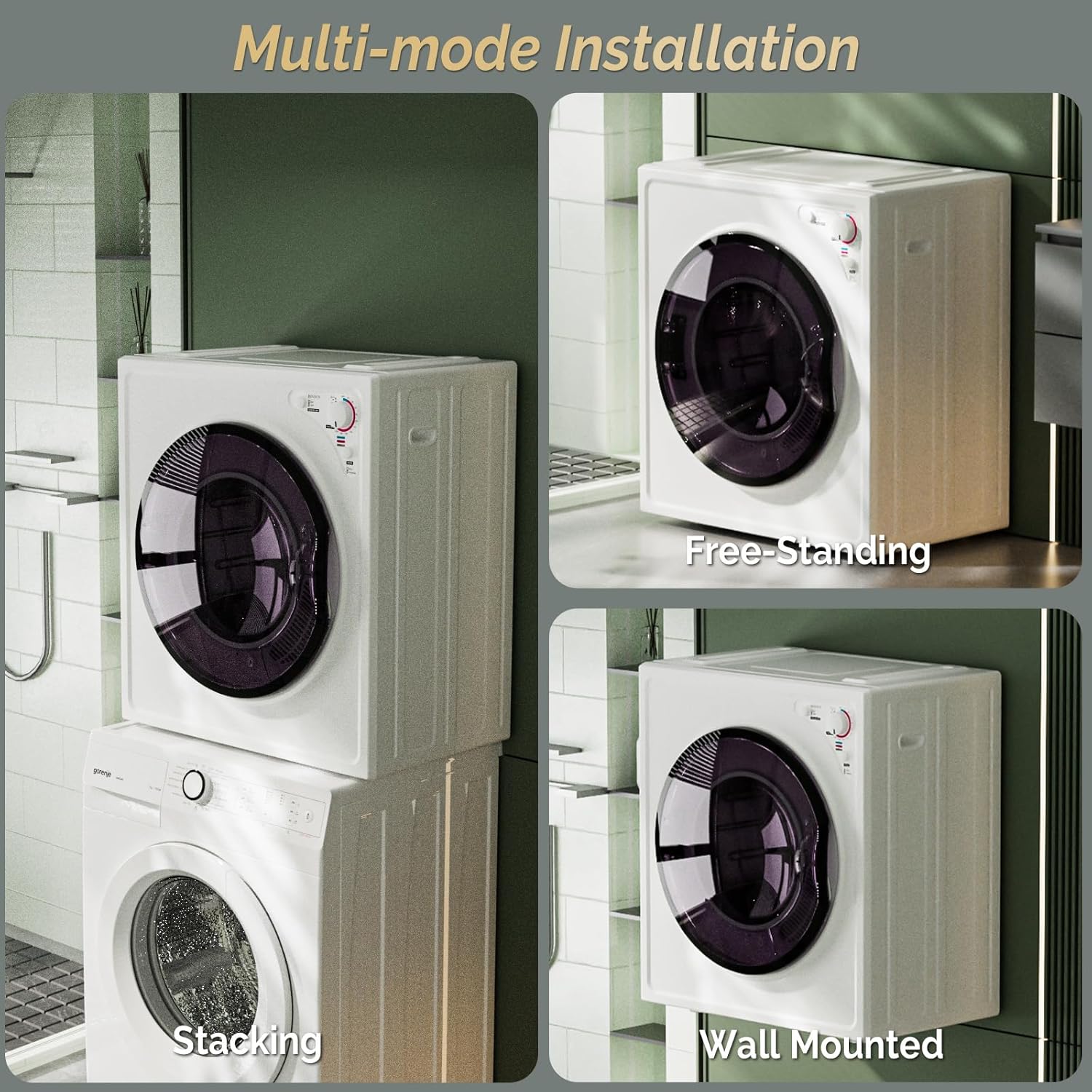 ROVSUN 9LBS Portable Clothes Dryer, 110V 1400W Electric Compact Front Load Tumble Laundry Dryer with Stainless Steel Tub & Easy Control Knob for Apartment, Home, Dorm,RV (White), 9LB-1400W