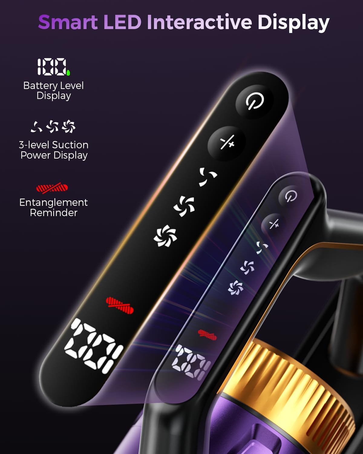 Cordless Vacuum Cleaner, 580W/48Kpa Vacuum Cleaners with 65 Min Runtime, Lightweight Wireless Vacuum with LED Headlights/Screen, wall mount, Removable Handheld Vacuum for Pet Hair/Carpets/Floors/Sofa