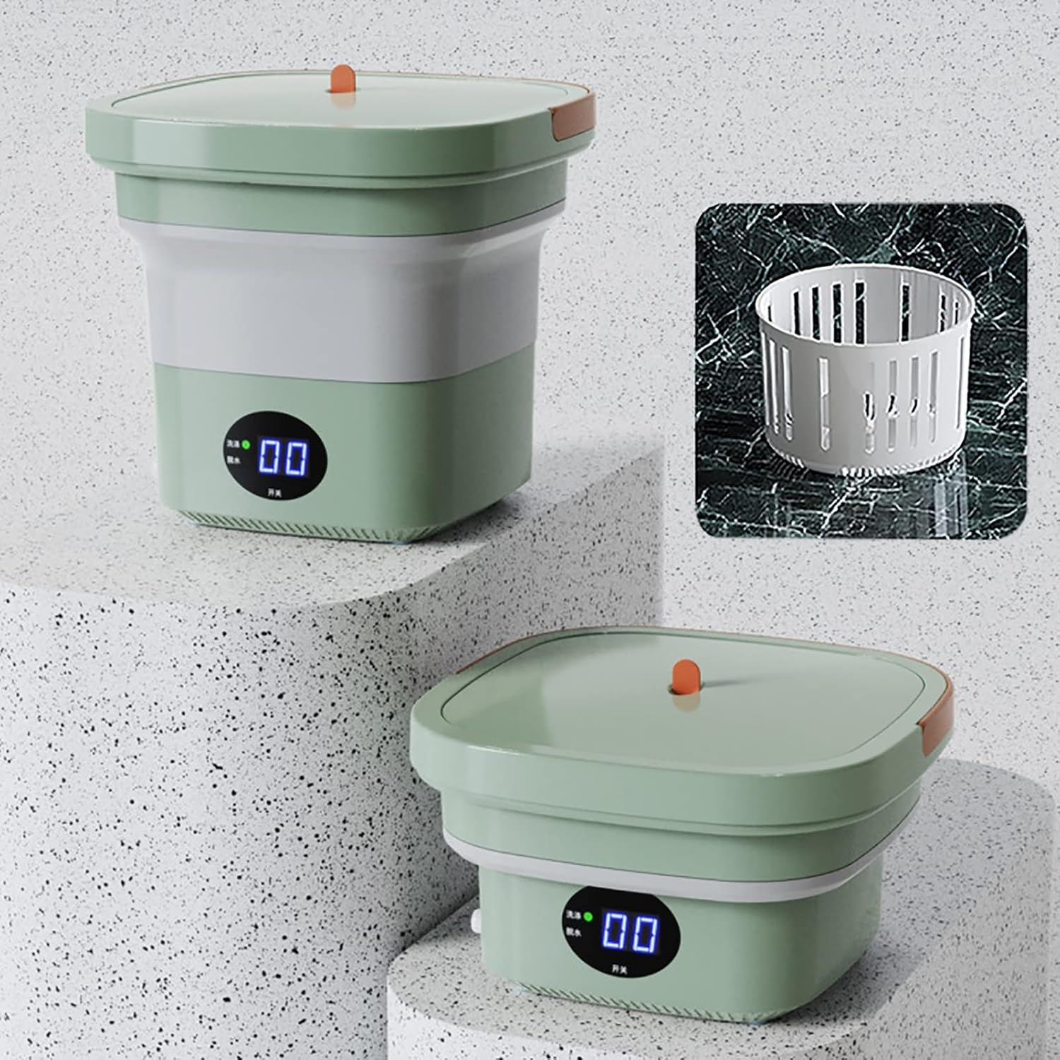 Portable Washer, Foldable, Laundry Machine, with Drainer Basket, for Apartment, Laundry, Camping, Rv, Travel, Underwear, Personal, Baby (Color : Light Green)