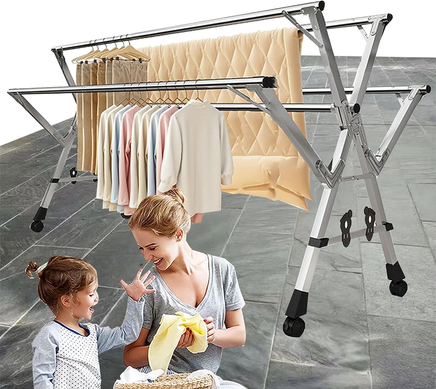 Laundry Rack Clothes Drying Rack Laundry Stand Retractable Clothes Drying Rack Stainless Steel Clothes Dryer Rack Folding Garment Rack On Wheels Portable Laundry Rack Laundry Drying Rack Clothing Dr
