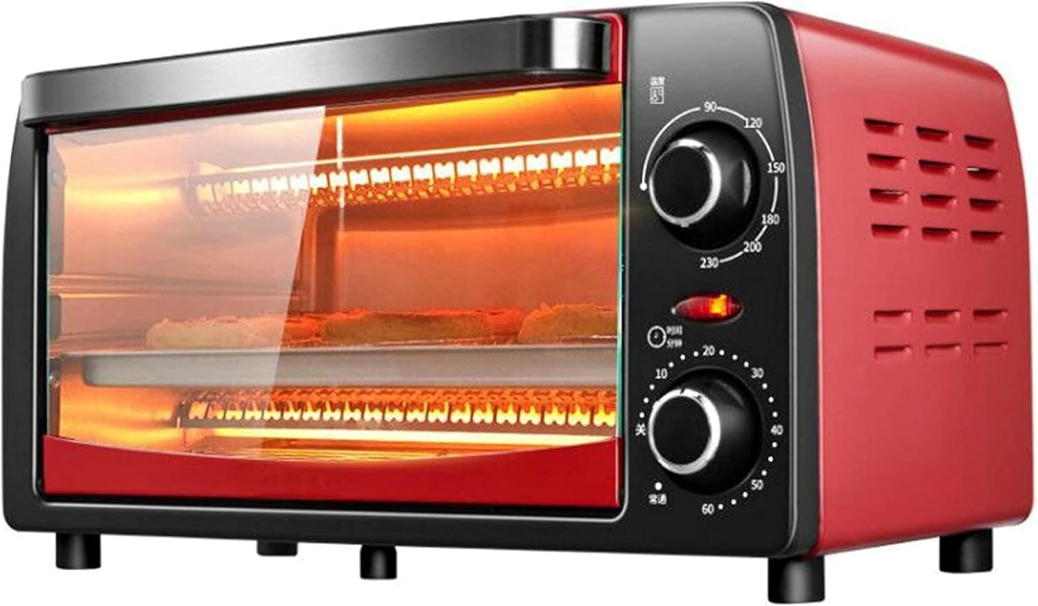 AMNOOL Household Intelligent 12L Electric Oven,Multifunctional Large-Capacity Chicken Oven Microwave Oven with Bakeware Pizza Baking Mini Oven Red (Red) (Red) Aesthetic and Practical-1*