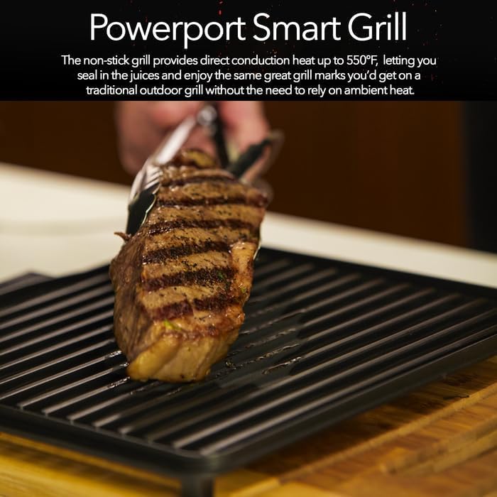 Nuwave Smart Air Fryer Oven with POWERPORT™ Plug-In Grill for Dual-Zone Efficient Cook, 100 in 1 Advanced Convection Toaster Oven Countertop w/Insulated 2-Glass Door, 550°F Preheat, Stainless Steel
