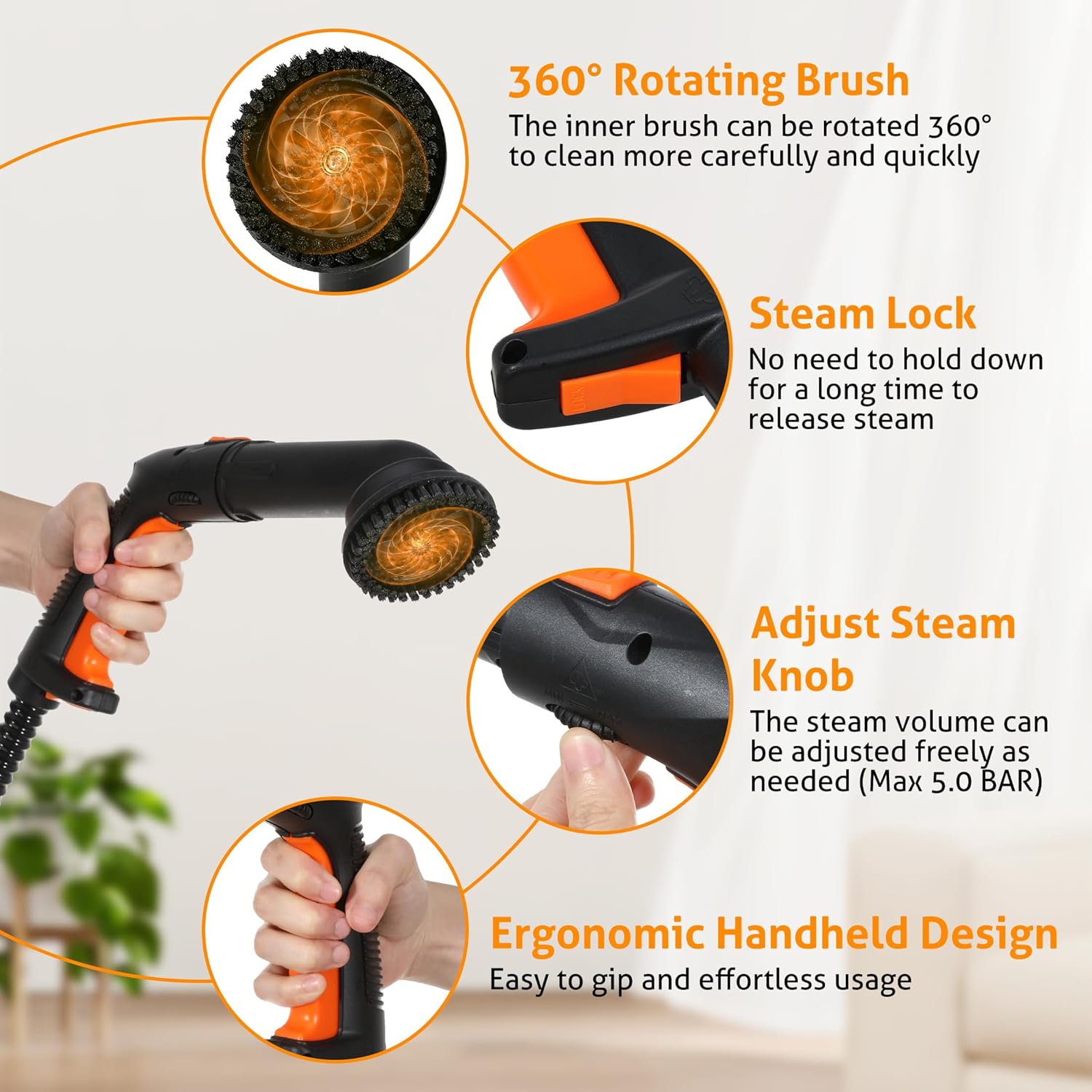 WICHEMI Steam Cleaner with Extension Pole, 71 oz, Steam Cleaner for Home, Adjustable Steam Pressure, 26 Accessories, Handheld Steam Cleaner for Walls, Gaps, Hard Floors, and Tiles