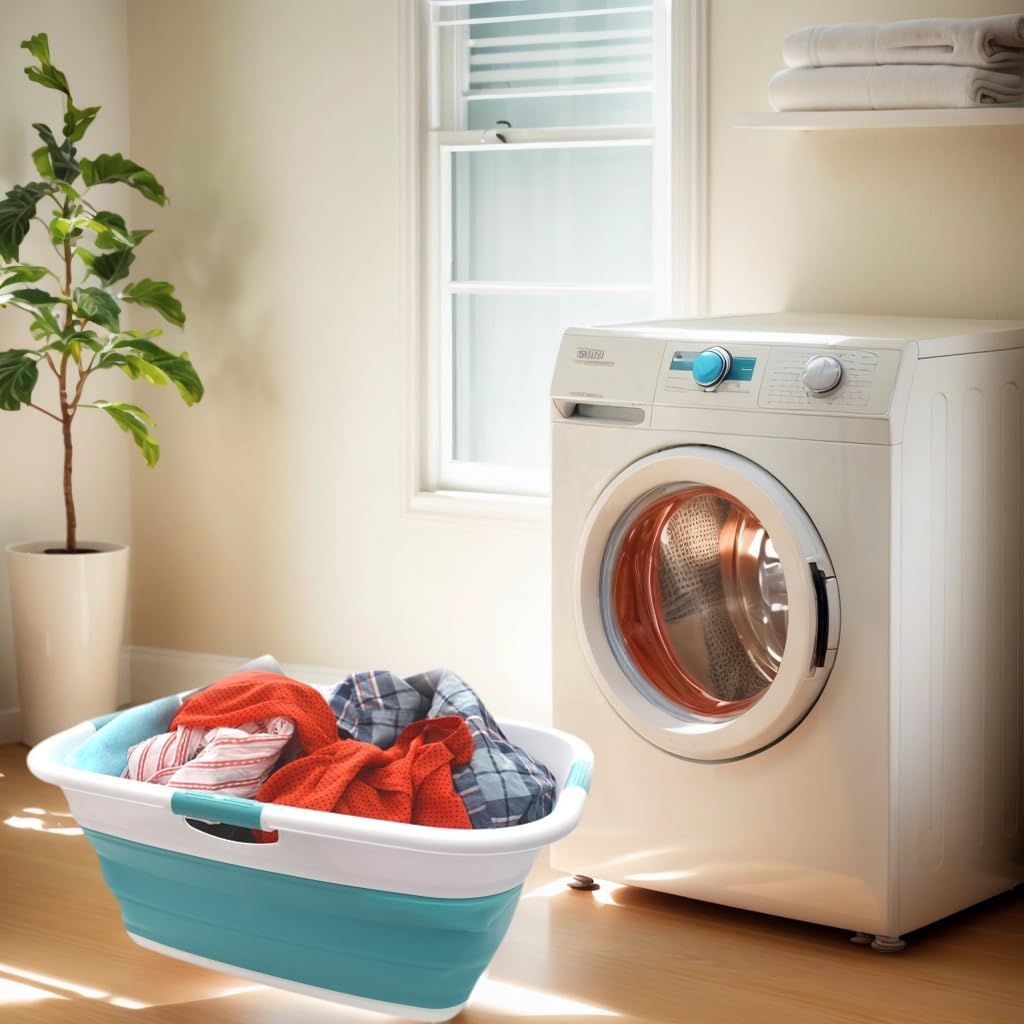 SAMMART 49L Collapsible 4 Handled Laundry Basket-Foldable Storage Container-Portable Washing Bin-Space Saving-Pet Bath Tub,Water capacity 37L (1, Bright Blue), Size : 25.4 x 18.7 x 10.25 inches