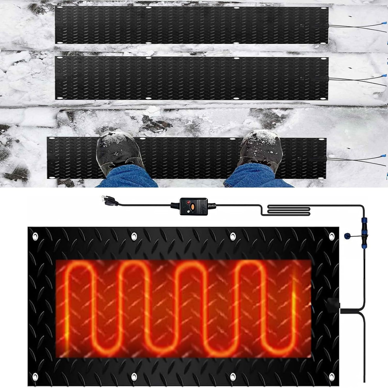 Heat Snow and Ice Melting Driveway Mats, Heated Outdoor Mats for Walkways with Power Cord, Rubber Heat Track Mats for Winter Outdoor, Steps, Doorways, Walkways, Driveway(1 Pcs,25.4x90cm/10inx35.4in)