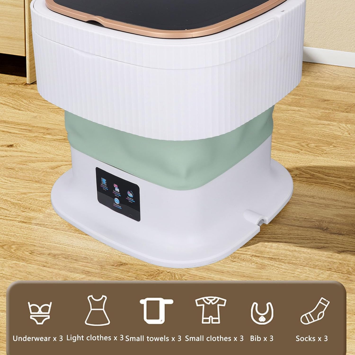 Portable Washing Machine, 11.5L Large Capacity Mini Foldable Washer with Drain Hose for Baby Clothes, Underwear, Socks, with 3 Timer Modes (Green)