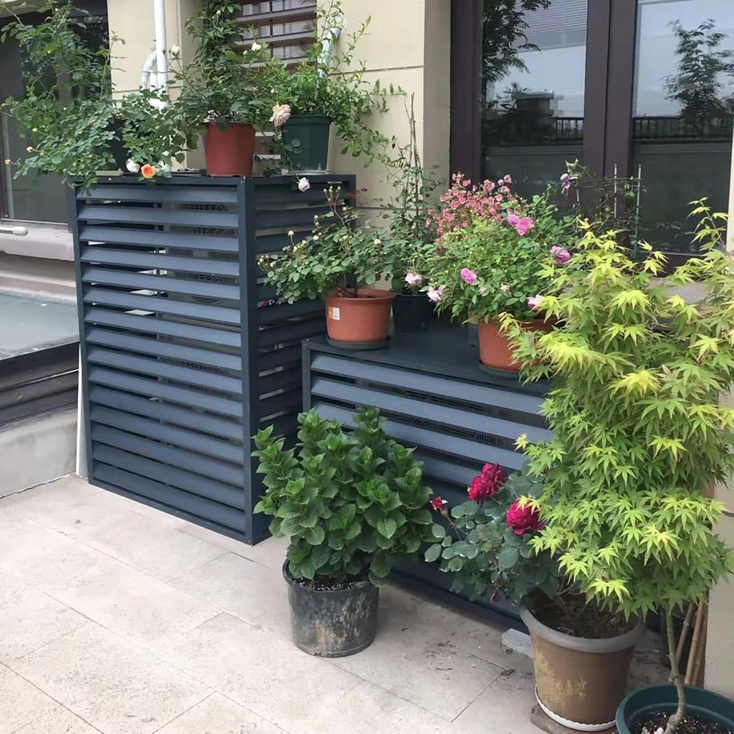 Outdoor Aluminum Air Conditioner Cover, Freestanding Privacy Screen Fence Panels Trash Can Enclosure, Condenser Protective Cover AC Unit Cover Pool Equipment Enclosure Flower Stand ( Color : White1