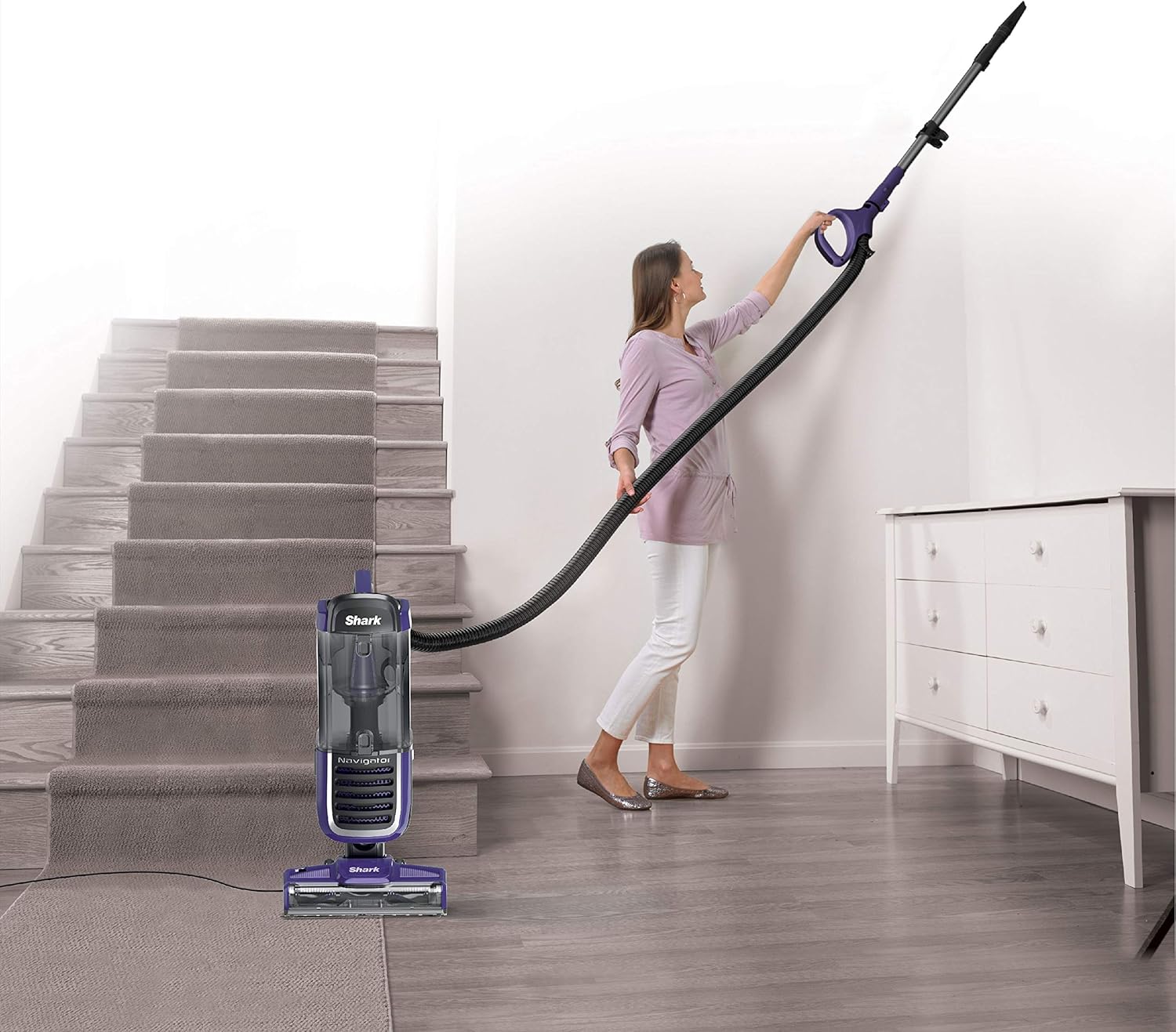 Shark Navigator Swivel Pro Complete Upright Vacuum NV150 Lift-Away Corded Bagless Vacuum for Carpet and Hard Floor , Anti-Allergy (Renewed)