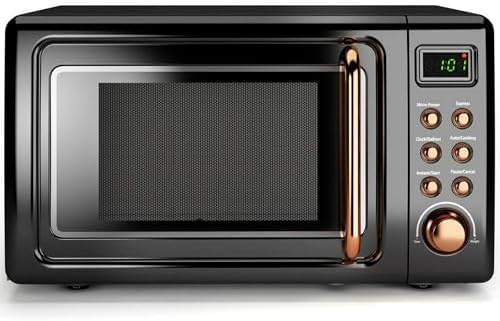 Retro 0.7 Cu.ft Countertop Microwave Oven with LED Display - 700W, Glass Turntable, Rose Gold