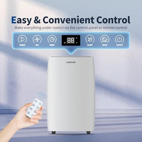 PhiloDeco Portable Air Conditioners 14000 BTU, Suitable for 420 sq ft of Rooms, 24H Timer, 5-In-1 Quiet AC Unit as Cooler Dehumidifier Fan, Remote Control Window Kit Included