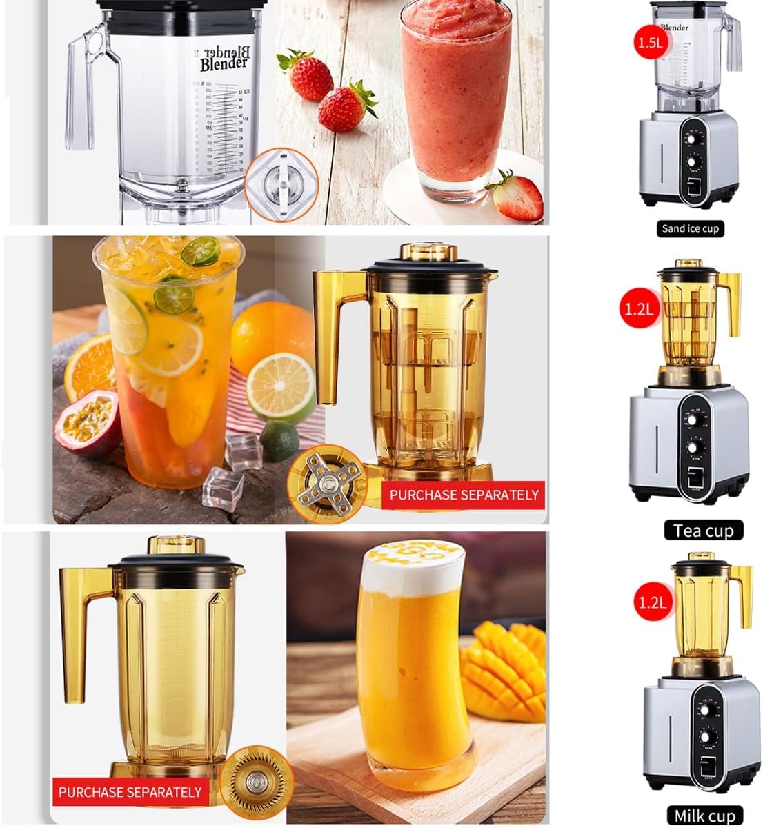 Smoothie Blender,2200W Multifunction Commercial Quiet Blender with Tea cup/milk cover cup/smoothie cup,1.5LProfessional Countertop Blender,Household Quiet Blender,for Puree, Crush Ice, Smoothies(Red)