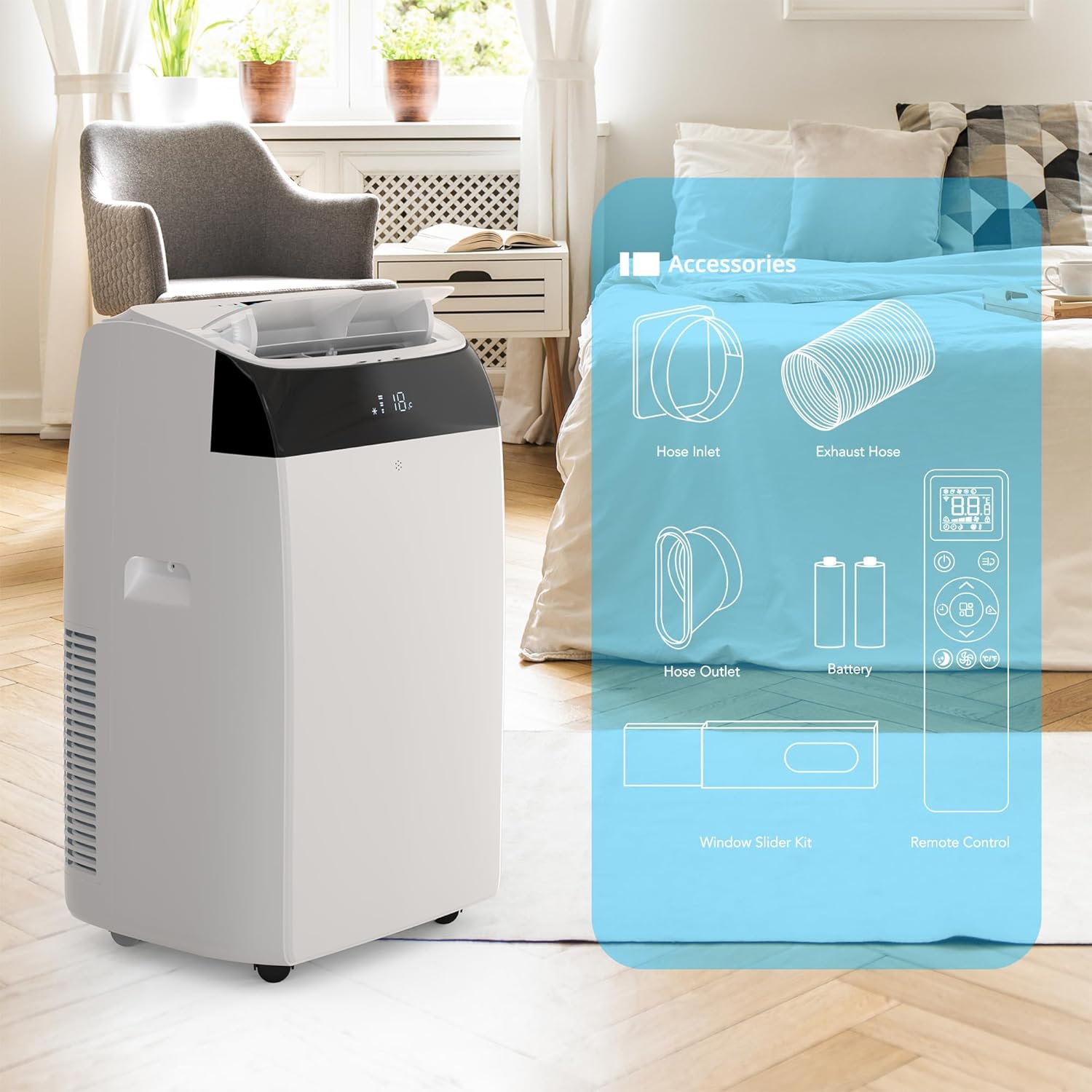12000 BTU Portable Air Conditioner with LCD Display Remote Control,Cooling Up to 550 Sq.Ft.3 in 1 AC Cooling/Dehumidifying/Fan/Timer and Window Kit for Bedroom,Office,