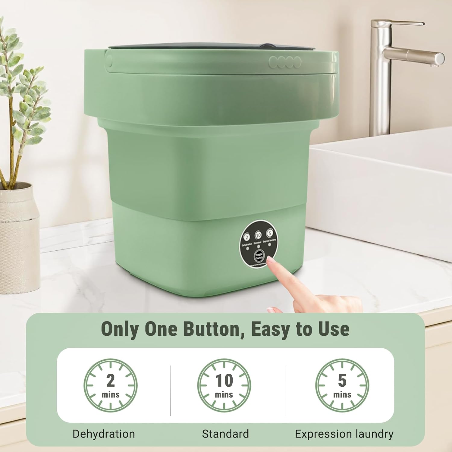 Portable Washing Machine, Foldable Personal Washer w/Integrated Drain Pipe and Spin Basket for Light Clothes, 3 Cleaning Modes, Blue Light Collapsible Laundry for Travel, Apartment, RV, Baby Clothes