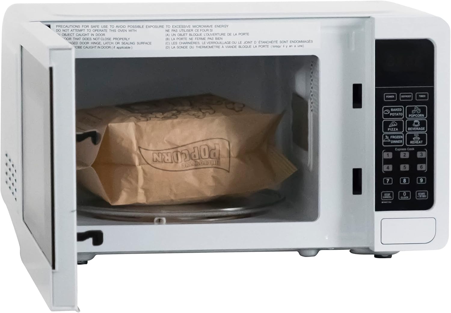 West Bend 0.7 Cu. Ft. Countertop Microwave Oven, 700W with 6 Pre-Programmed Cooking Settings, Speed Defrost, Electronic Control Panel, Rotating Glass Turntable, Add 30 Seconds Button, White