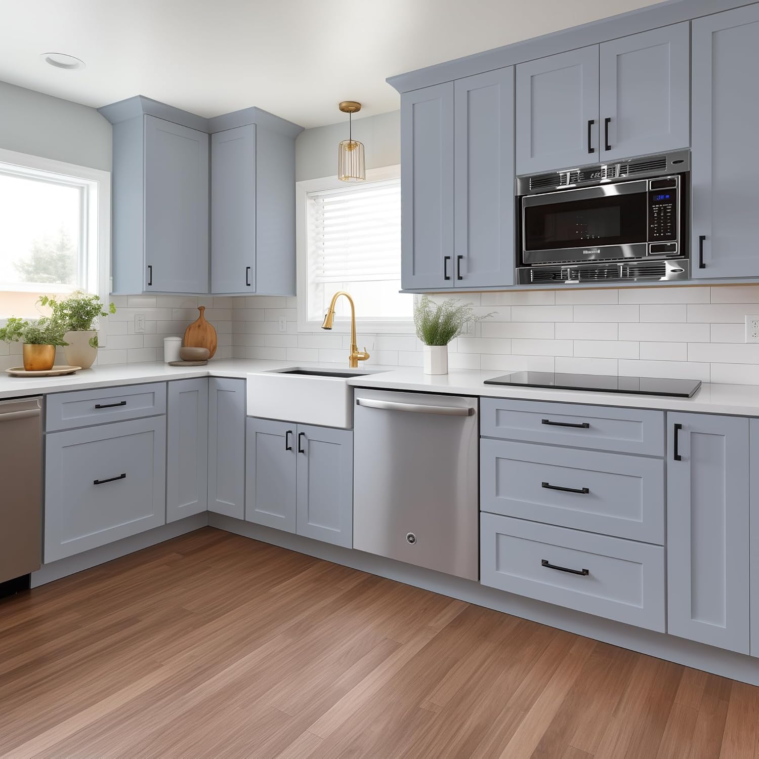 Solid Wood RTA Wall Microwave Cabinet with Open Shelves – Shaker Style, Space-Saving Kitchen Pantry Storage, Durable and Versatile Wall-Mounted Organizer (SK-Grey, 30